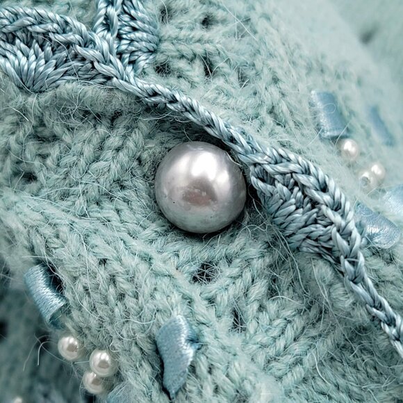 Vtg 90s Cottage core Gramma core Knitted Sleeveless Cardigan Vest - Picture 6 of 14